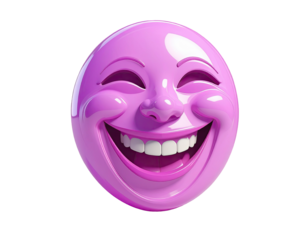 3D rendered, vibrant pink, round emoticon face with a wide smile