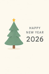 Minimalistic Christmas tree with happy new year 2026 greeting card design