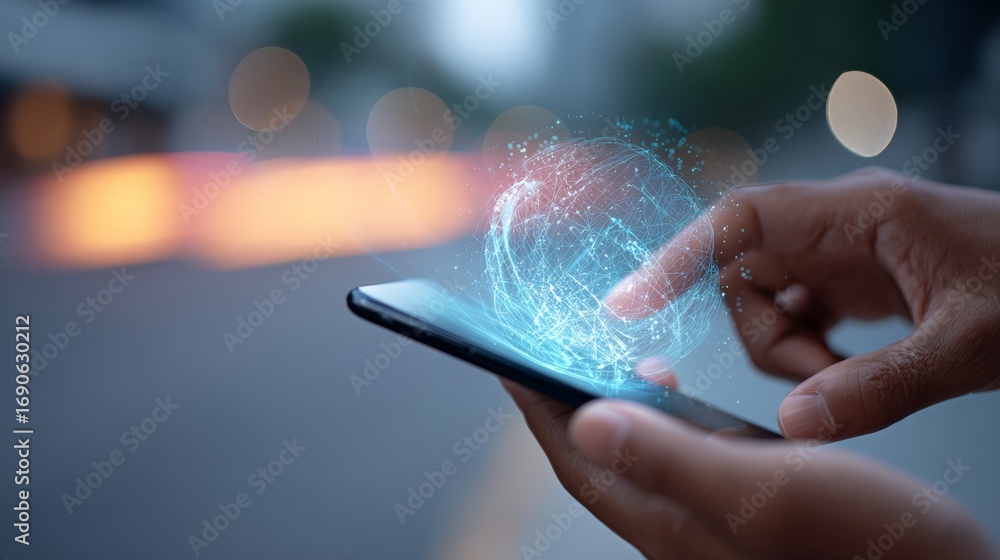 Poster professional businessman manipulating holographic global network interface, showcasing digital conne