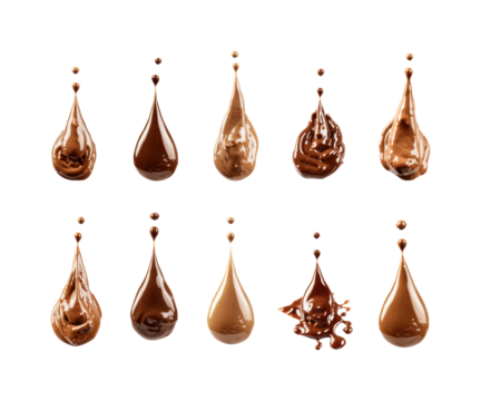 Dynamic chocolate drops captured in abstract food isolated on transparent background, png