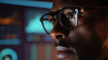 Man focused on data analysis screen