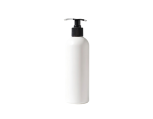 White plastic pump bottle, vertical, simple design