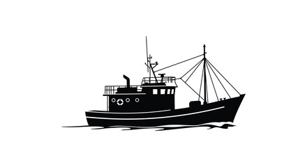 Obraz premium a black silhouette of a fishing boat on calm waters