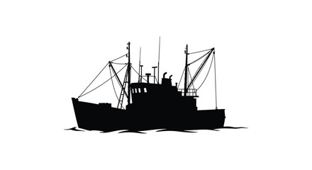 a silhouette of a fishing boat floating on calm waters
