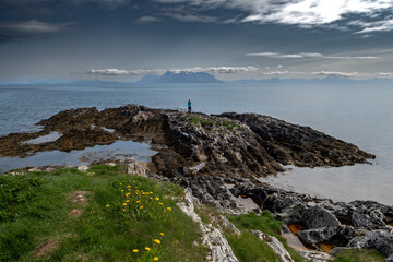 Spectacular Coast With Single Woman On Andoya Island Of Lofoten In Norway
