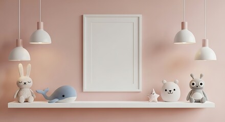 Pink Nursery with Toys and Blank Frame.