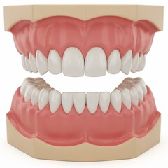 Obraz premium A dental model showing the upper and lower sets of teeth with gums on a white background