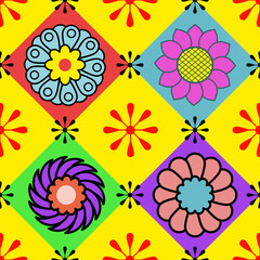 Colorful Retro Floral Pattern Geometric Background Seamless