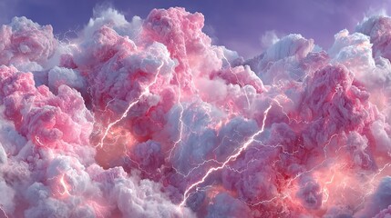 Electric Pink and White Lightning Pattern on Purple Background, Holographic Digital Art with Wave Aesthetic
