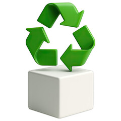 Obraz premium Green recycle symbol white cube eco concept sustainable recycling loop circular arrows environmental icon modern glossy emblem