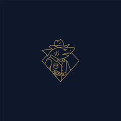 Cowboy shark line art minimalist logo design.