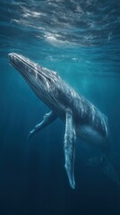 Fototapeta premium Majestic whale swimming gracefully beneath the ocean surface.