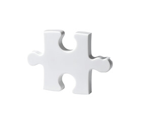 Obraz premium Isolated white puzzle piece, 3D rendered, simple, solid color, with visible edges and a slightly raised texture