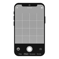 Smartphone camera interface with grid overlay and shutter button