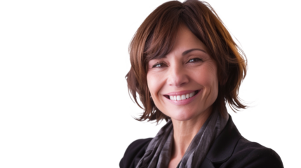 Smiling Woman in Business Attire Portrait on White Background