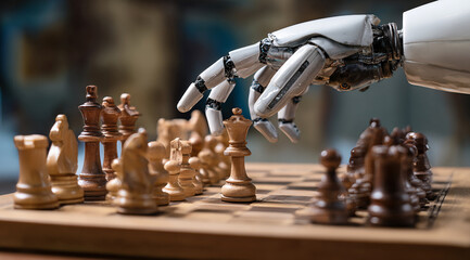 Robot hand makes strategic move on chessboard