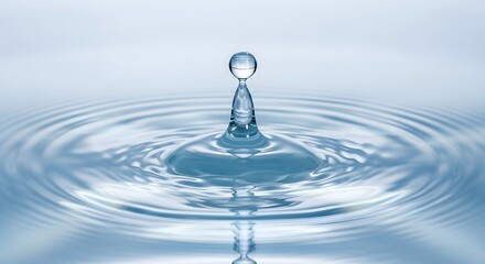 A single water droplet creates a perfect splash and concentric ripples.