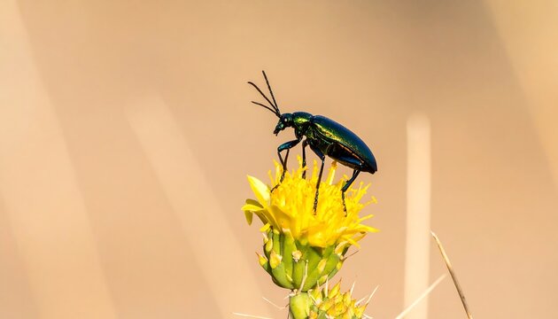 Metallic beetle on yellow flower