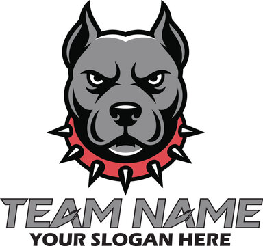 "Aggressive Pit Bull Mascot Logo Template, pit bull logo, spiked collar icon, sports team logo, fierce dog,  red black logo concept,  modern pit bull design, custom team logo, 