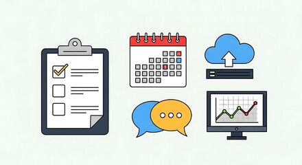 Infographic elements for business process management including scheduling, collaboration, and performance tracking