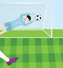 Goalkeeper in blue jersey. vector illustration	