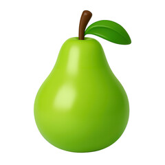 Green pear features a brown stem and leaf isolated on transparent background