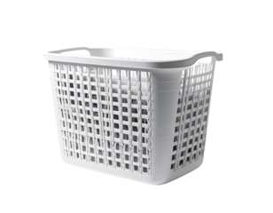 White plastic laundry basket with a lattice pattern