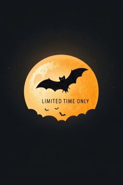 Halloween Promo Banner with Bat and Moon on Dark Background