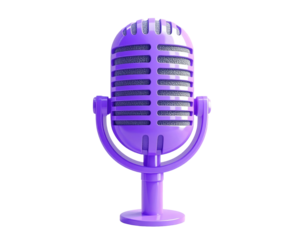 3D rendered purple microphone, vintage style