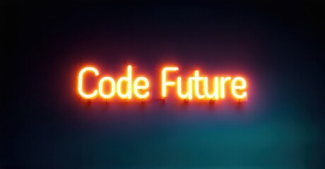 Fototapeta premium Bright neon sign displays Code Future. Dark background creates dramatic lighting effect. Simple message, modern aesthetic.
