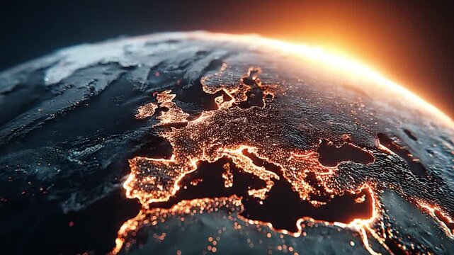 Illuminated Earth: An awe-inspiring view of our planet from space, showcasing the vibrant lights of civilization against the backdrop of the universe.