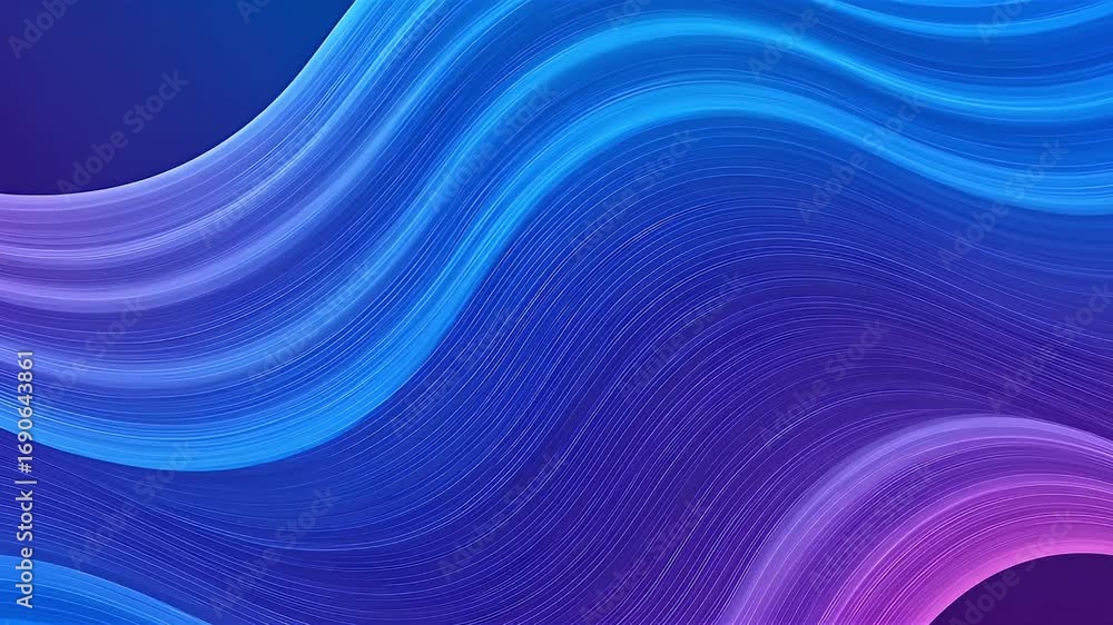 Poster abstract background with flowing blue and purple gradient waves, featuring smooth, dynamic lines for