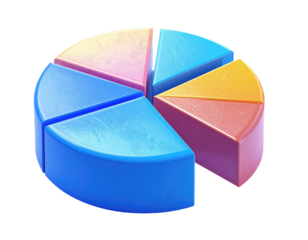Colorful 3D pie chart, five segments