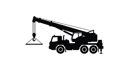 a black silhouette of a crane truck lifting an object © Kuntol02