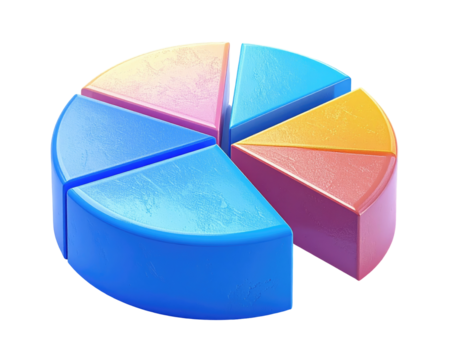 Colorful 3D pie chart, five segments