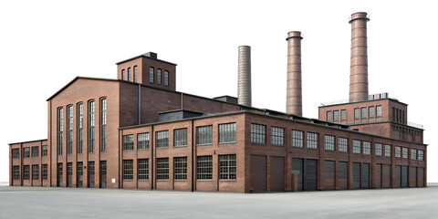 Urban factory complex with warehouses and chimneys isolated