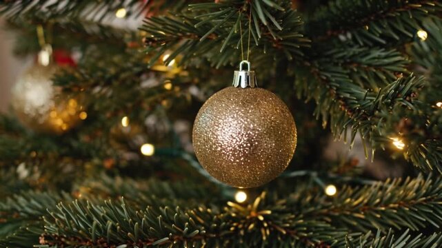 close up christmas tree decorations
