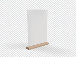 Menu isolated mockup. Menu stand, food advertising, empty tabletop menu tent without background. Mock up table tent card mockup template, menu frame on table. 3D rendering, illustrations, vector