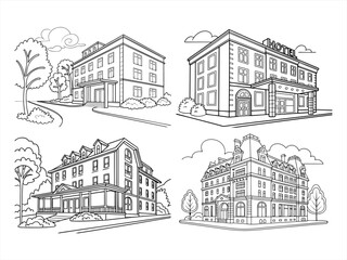 Obraz premium coloring page line art the hotel black vector bundle