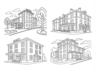 coloring page line art the hotel black vector bundle