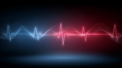 Heartbeat ecg waveform on red and blue gradient background. - Powered by Adobe