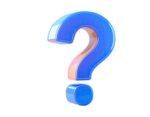 3D question mark, vibrant blue, smooth, glossy, with peach highlights