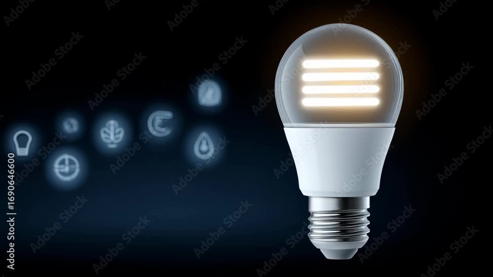 Poster energy saving light bulb concept with dynamic graphics and icon representation