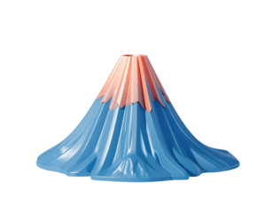 3D model of a stylized volcano,  blue base, peach-colored cone