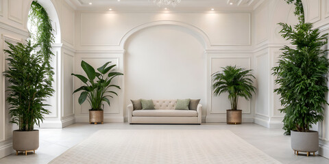 Elegant interior with neutral tones and indoor greenery decor