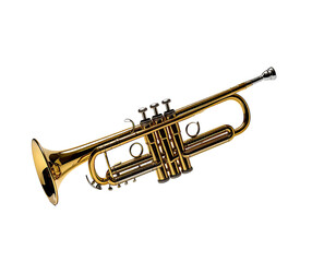 Obraz premium Polished gold trumpet angled against black background