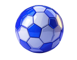 Shiny blue and white soccer ball with hexagon panels