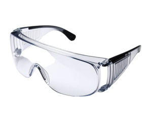 Clear safety glasses with wide, wraparound lenses