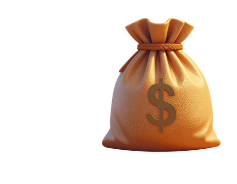 3D rendered golden-tan money bag with a dollar sign