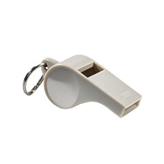 White plastic whistle with key ring